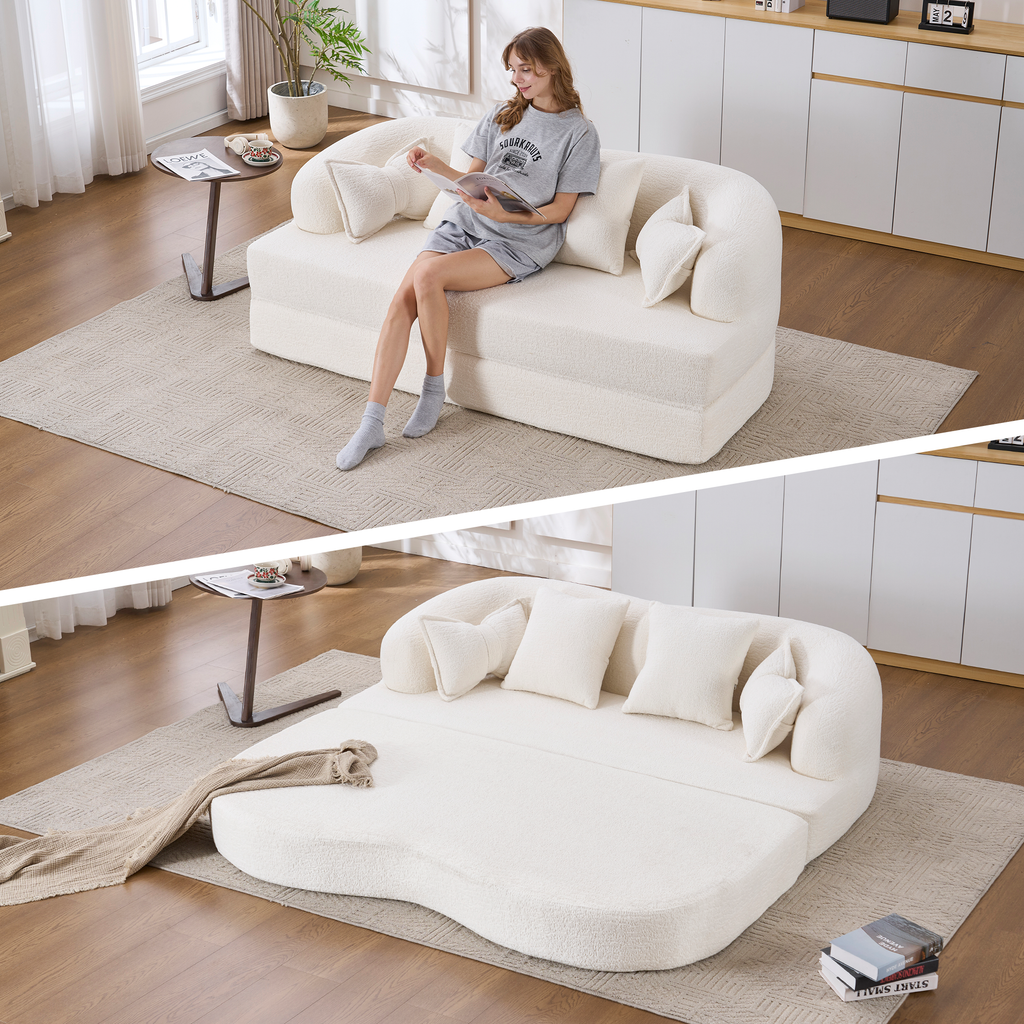2-in-1 Foldable Sofa Bed with 4 Pillows - Chenille Loveseat