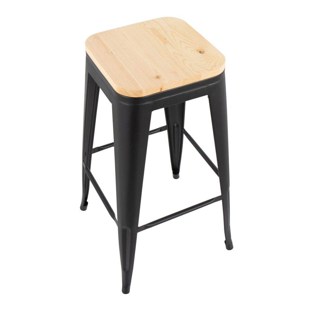 Contemporary Barstool Set of 2 with Stackable Design - Black or White
