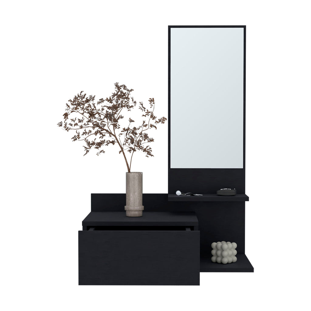 Lowell Floating Hallway Cabinet with Mirror and Storage - White or Black