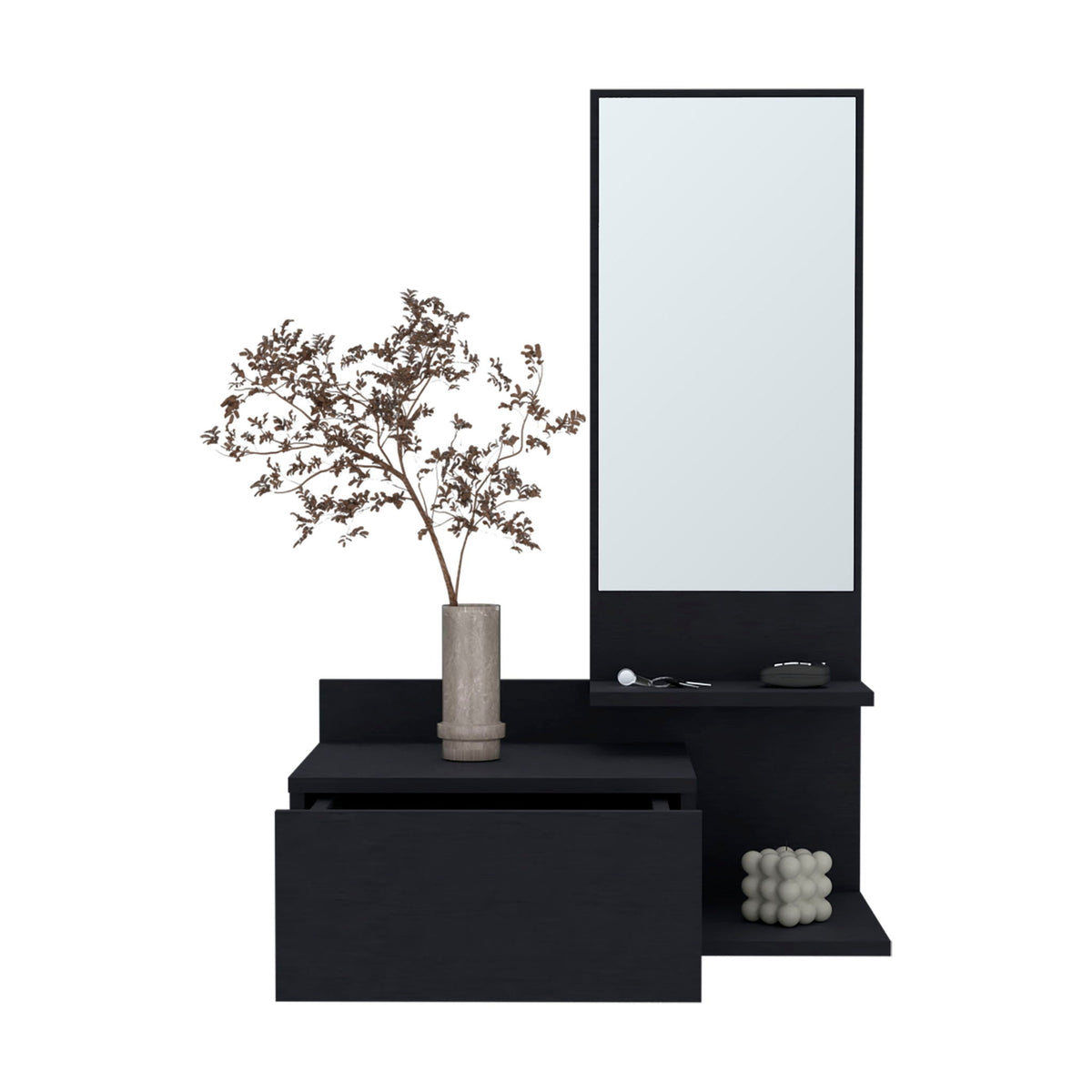 Lowell Floating Hallway Cabinet with Mirror and Storage - White or Black