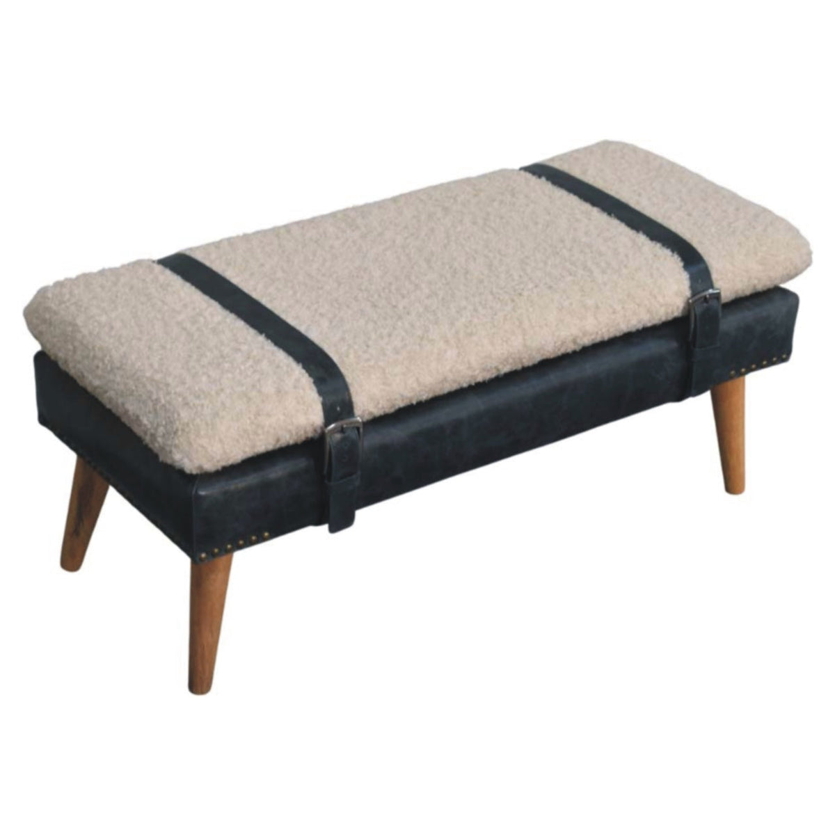Boucle x Leather Upholstered Bench with Nordic Legs - Boucle & Leather