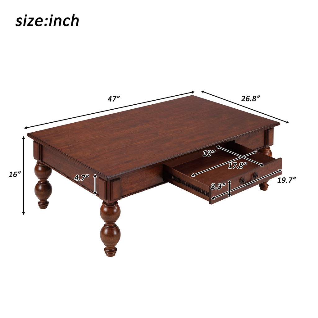 Rectangular Wooden Coffee Table with Storage Drawer - Walnut