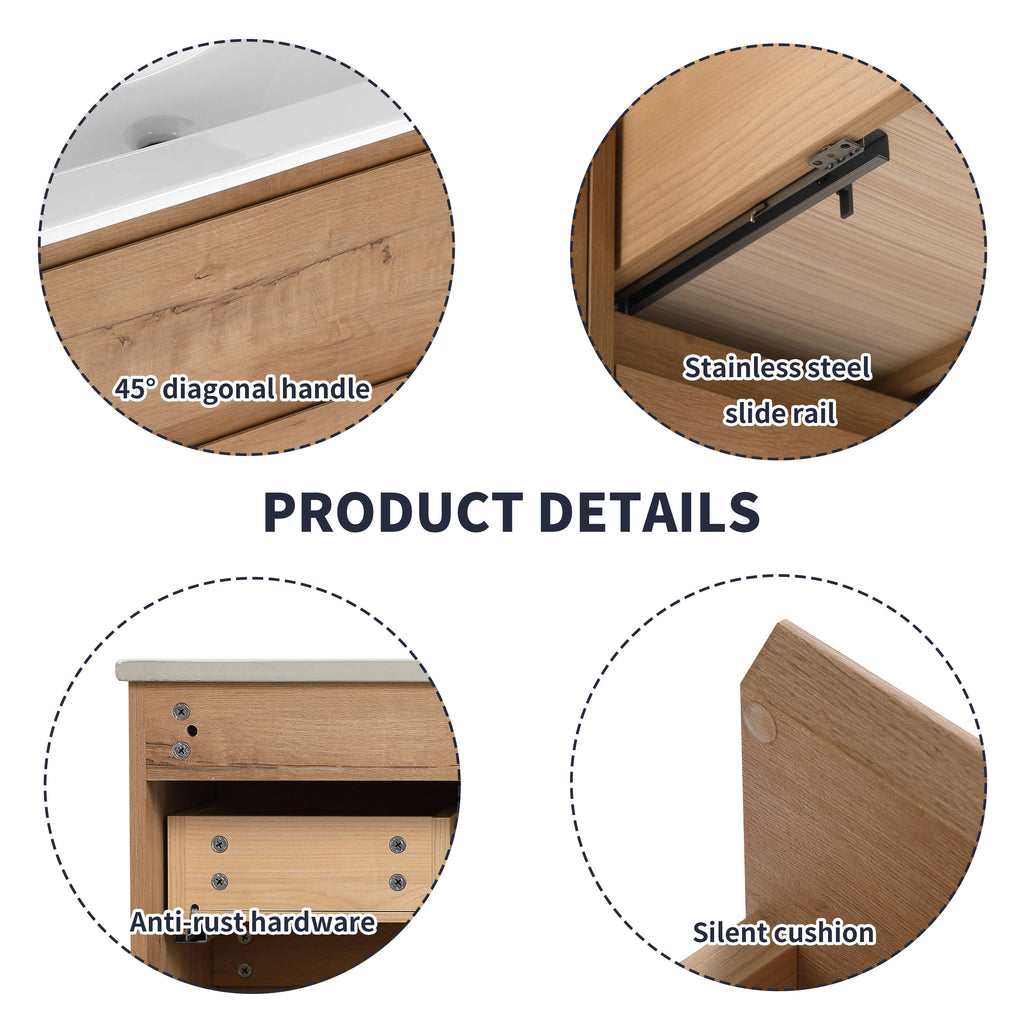 30" Wall Mount Bathroom Vanity with Soft Close Drawer - Imitative Oak