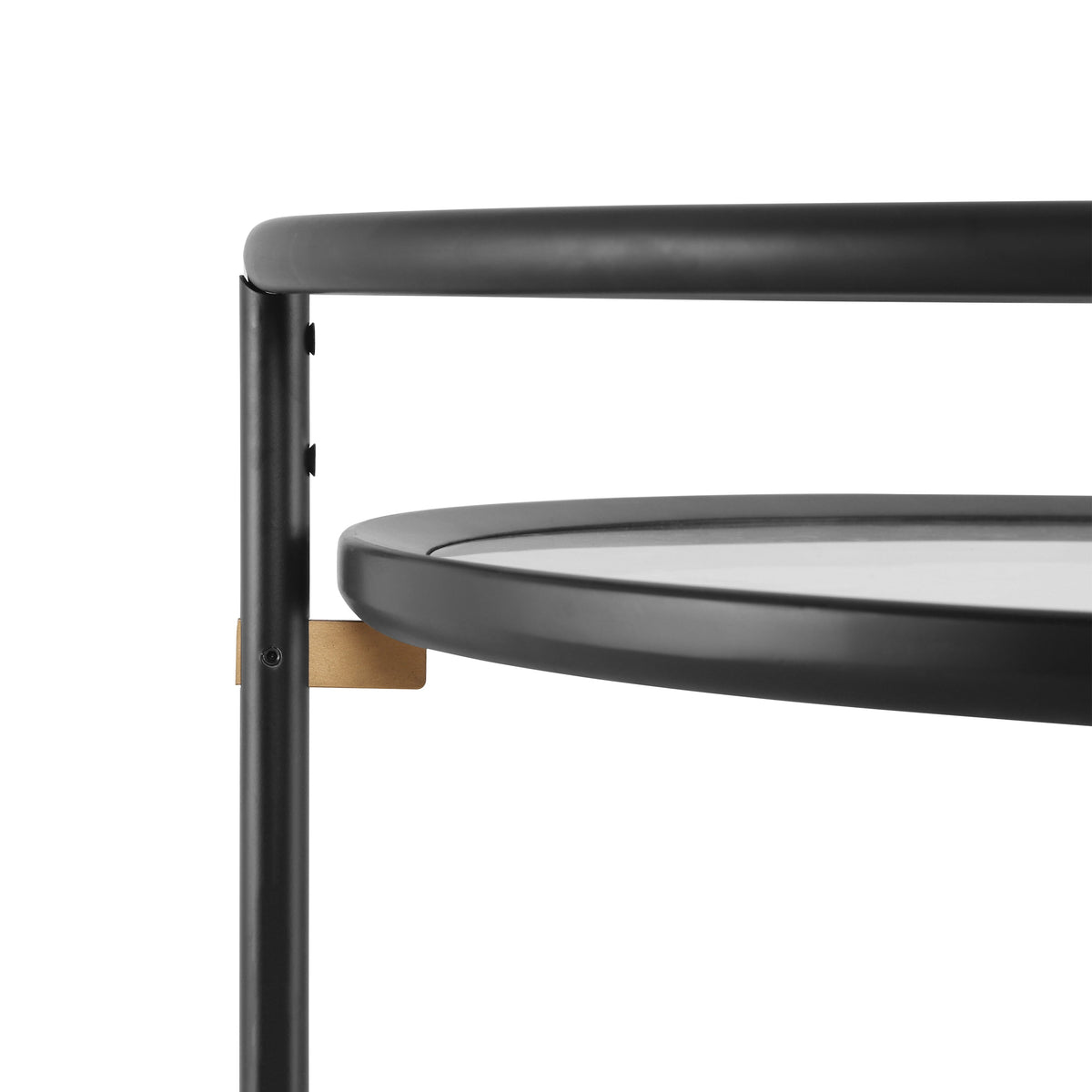 Modern Round Bar Cart with Tempered Glass Shelves - Black and Gold