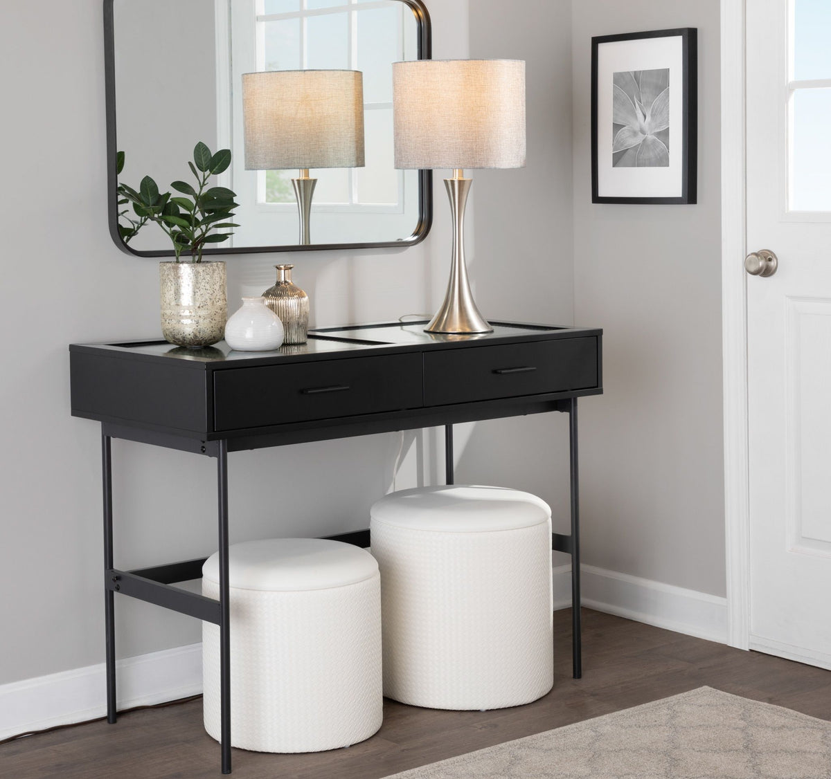 Contemporary Semi Gloss Table Lamp Set of 2 with Hourglass Design - Multiple Colors