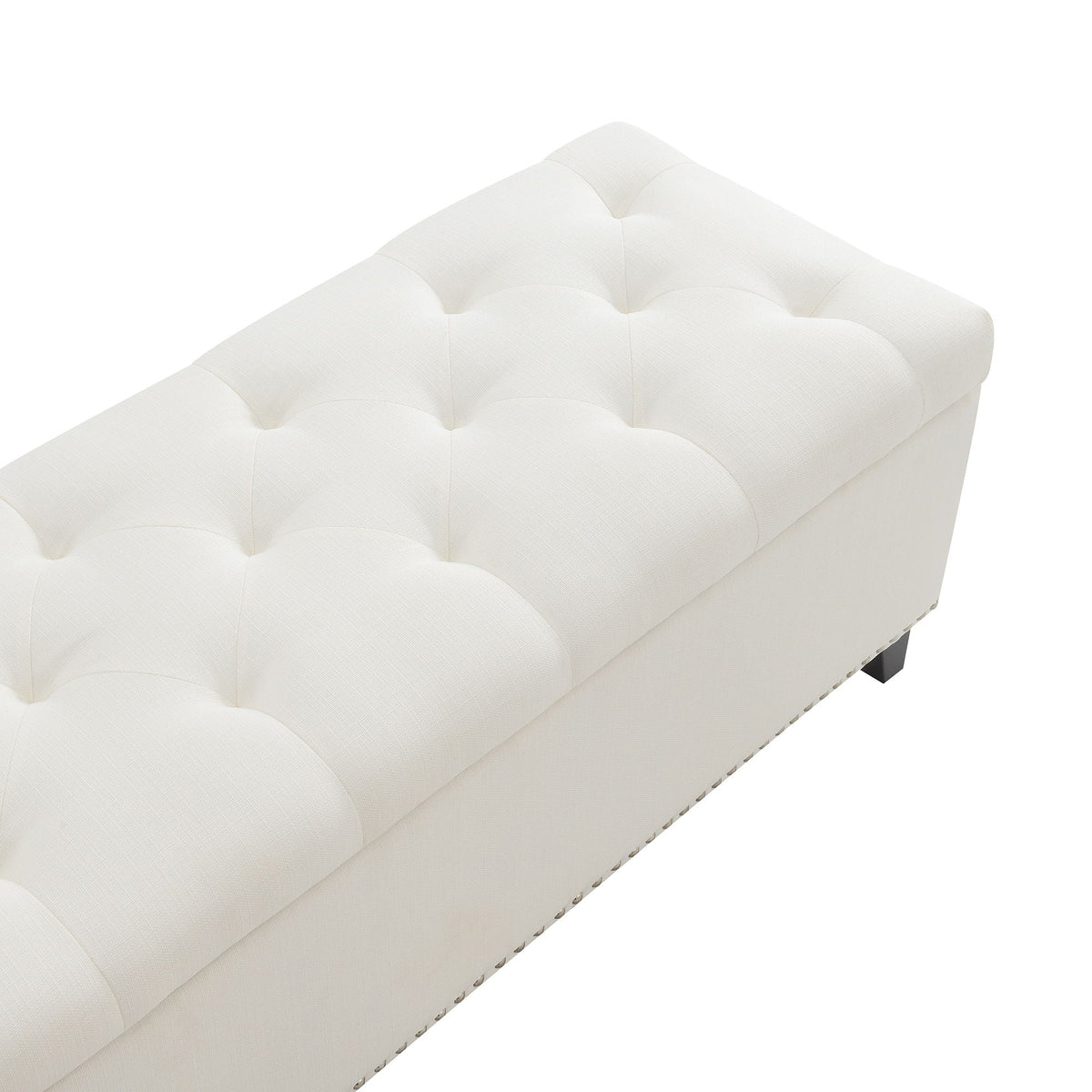 Button-Tufted Storage Ottoman with Safety Close Hinge - Light Brown or Black