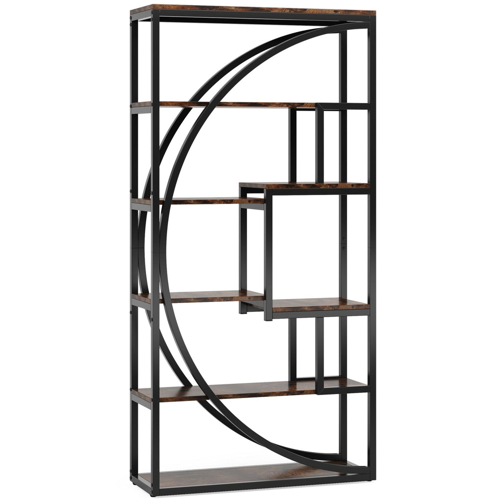 5 Tier Etagere Bookshelf with 8 Open Shelves - Dark Brown or Dark Gray