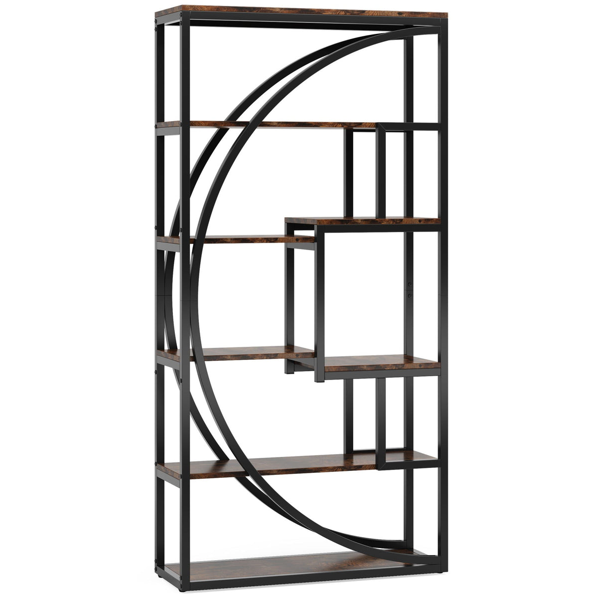 5 Tier Etagere Bookshelf with 8 Open Shelves - Dark Brown or Dark Gray
