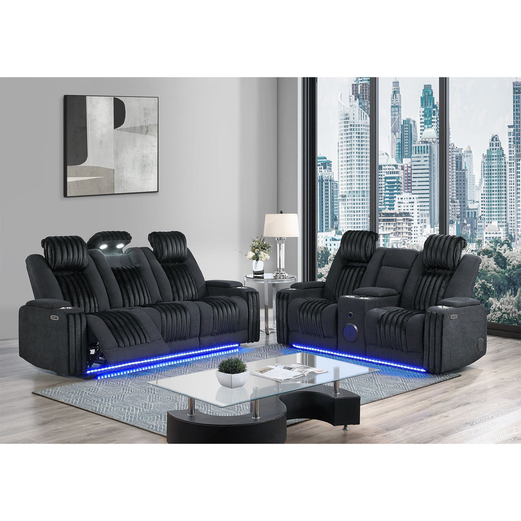 Power Reclining Sofa with Power Headrest and Drop Down Table - Black, Dark Brown, or Dark Gray