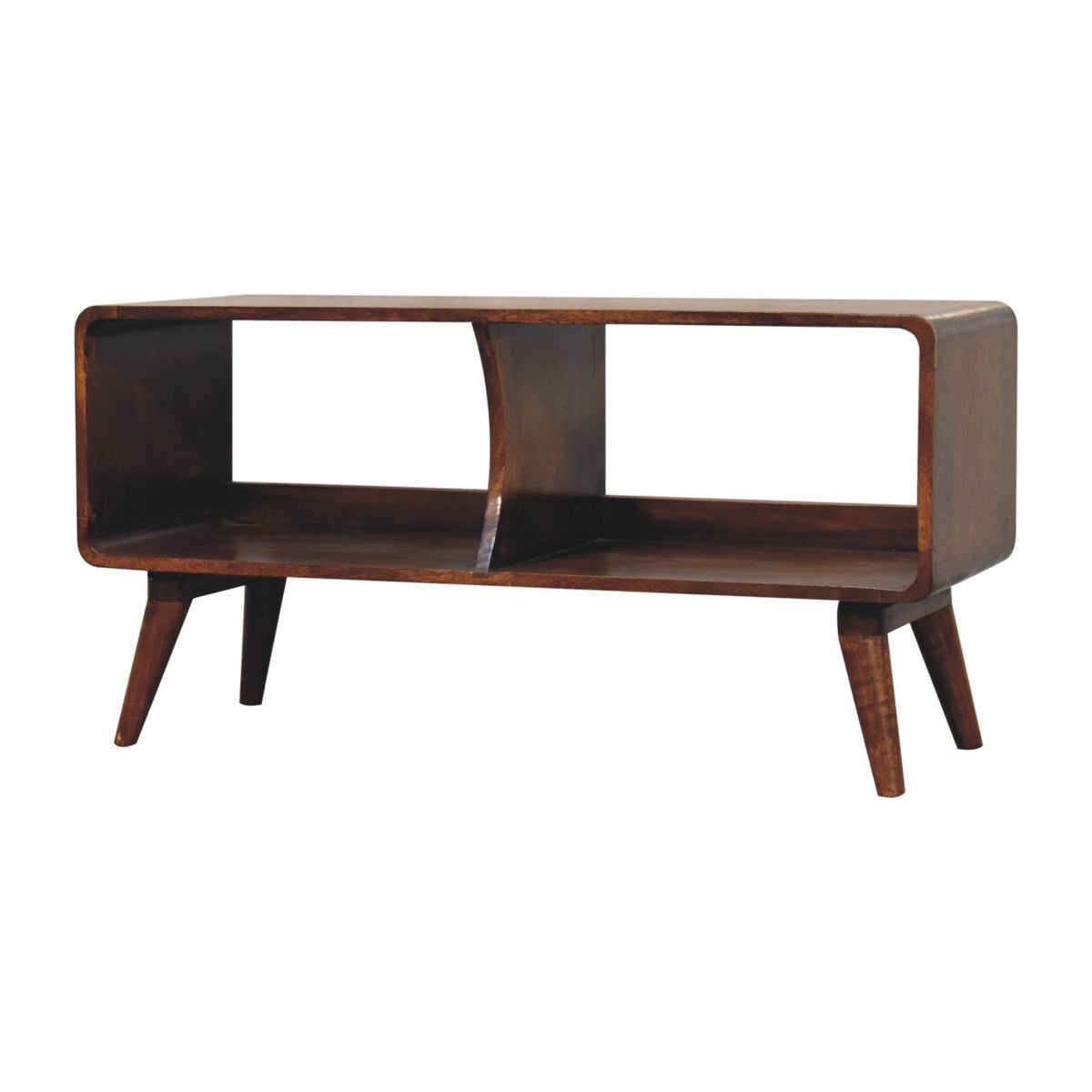 Solid Wood Curved Chestnut Media Unit with Nordic Legs
