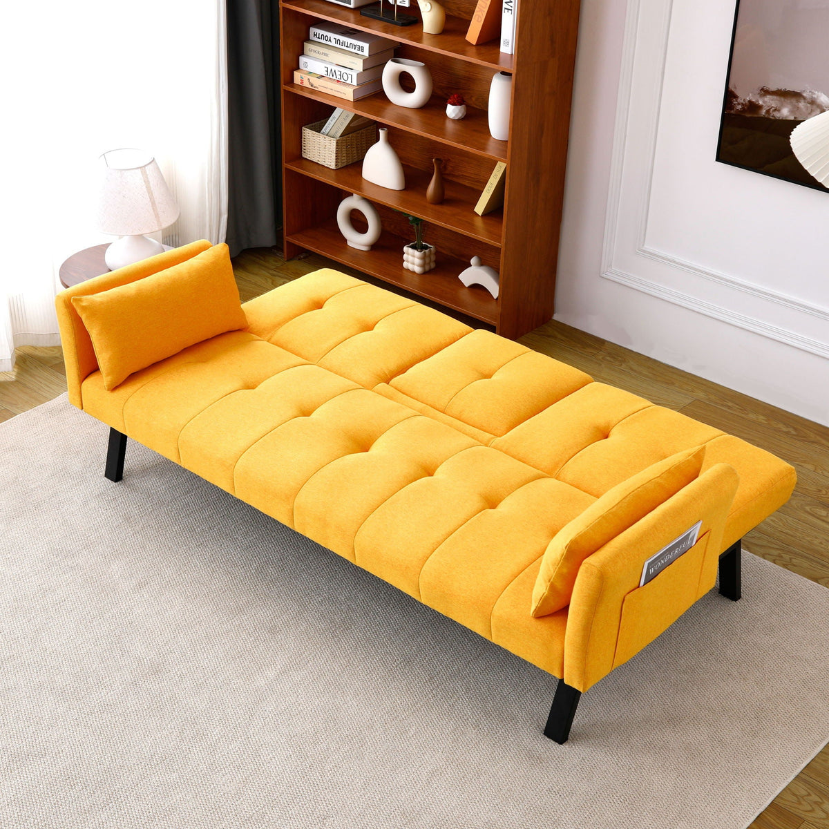 Foldable Sofa Bed with Cup Holder and Solid Wood Frame - Multiple Colors