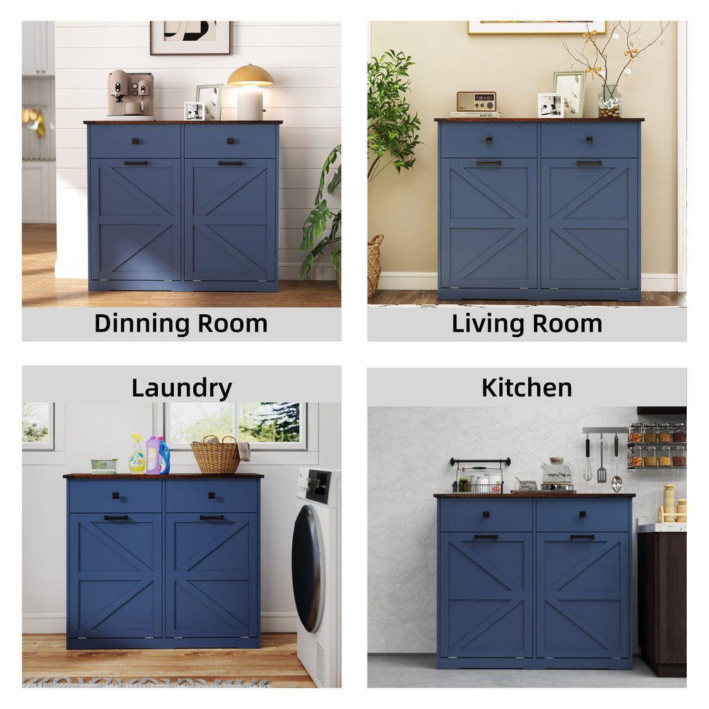 Double Tilt Out Trash Cabinet with Hideaway Drawer - Barn Door Style