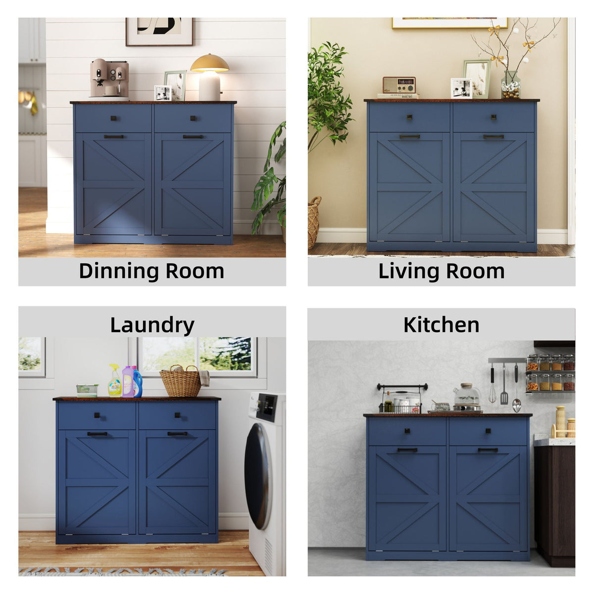 Double Tilt Out Trash Cabinet with Hideaway Drawer - Barn Door Style