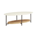 Oval Coffee Table with Storage Shelf - White / Natural