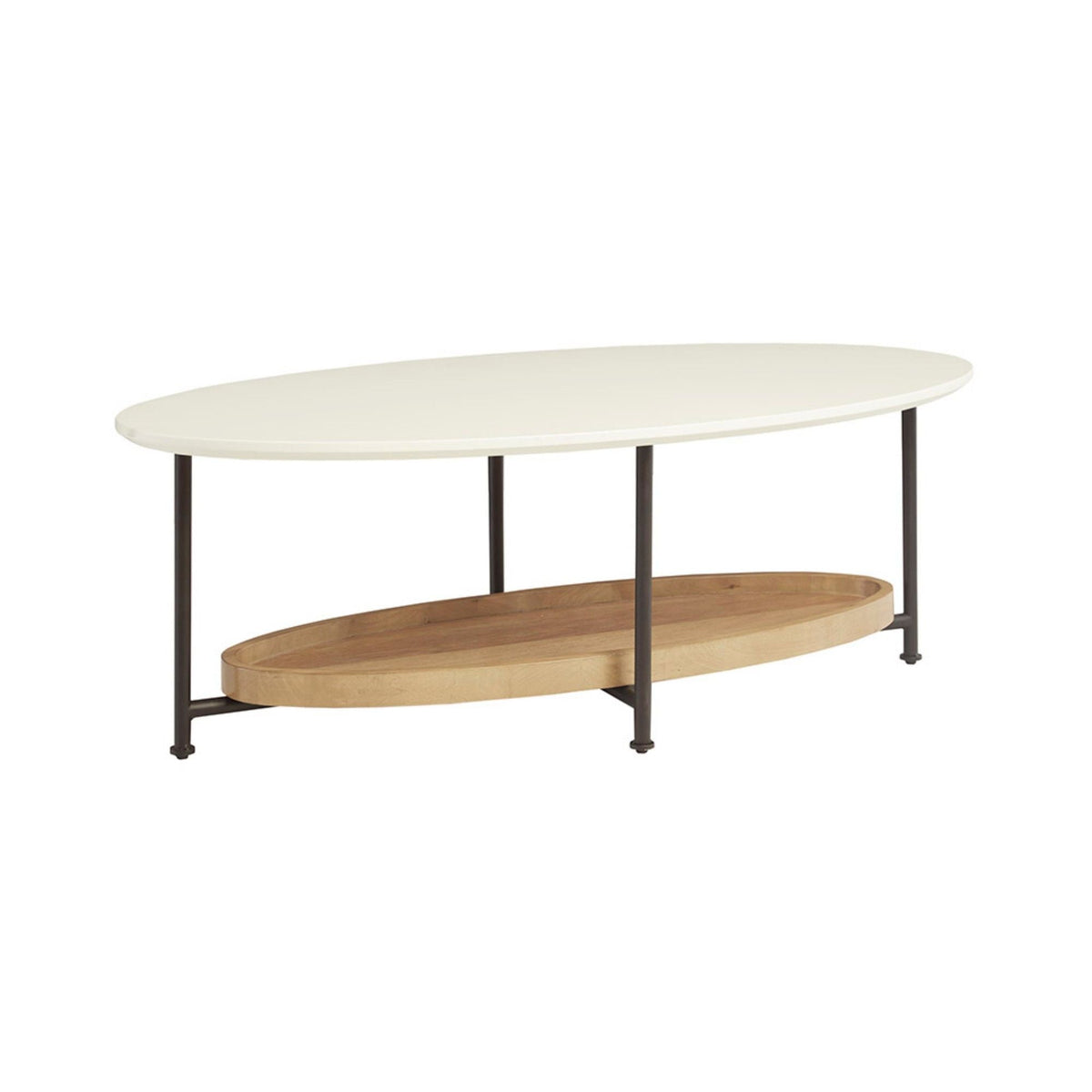 Oval Coffee Table with Storage Shelf - White / Natural