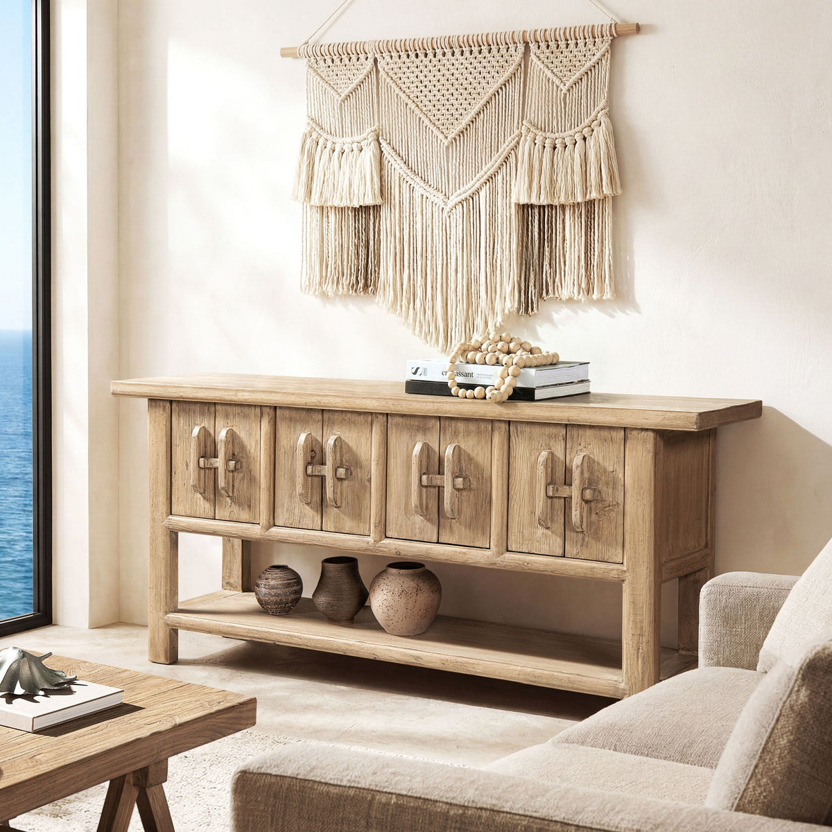 Reclaimed Pine Sideboard with Lower Shelf - Natural