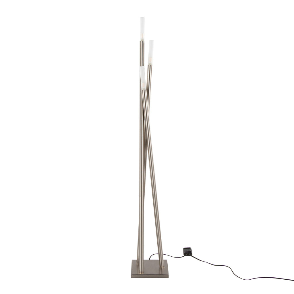 Contemporary Floor Lamp with Frosted Sconces - Nickel