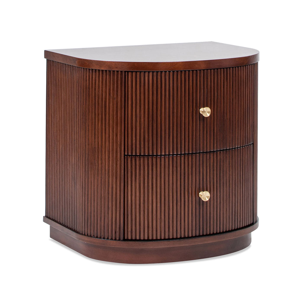 2 Drawer Storage Side Table with Fluted Carved Detail - Light or Dark Brown