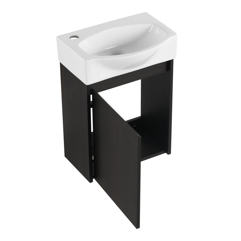 Modern Bathroom Vanity with Ceramic Basin and Storage Cabinet - Light Brown, Black, or White