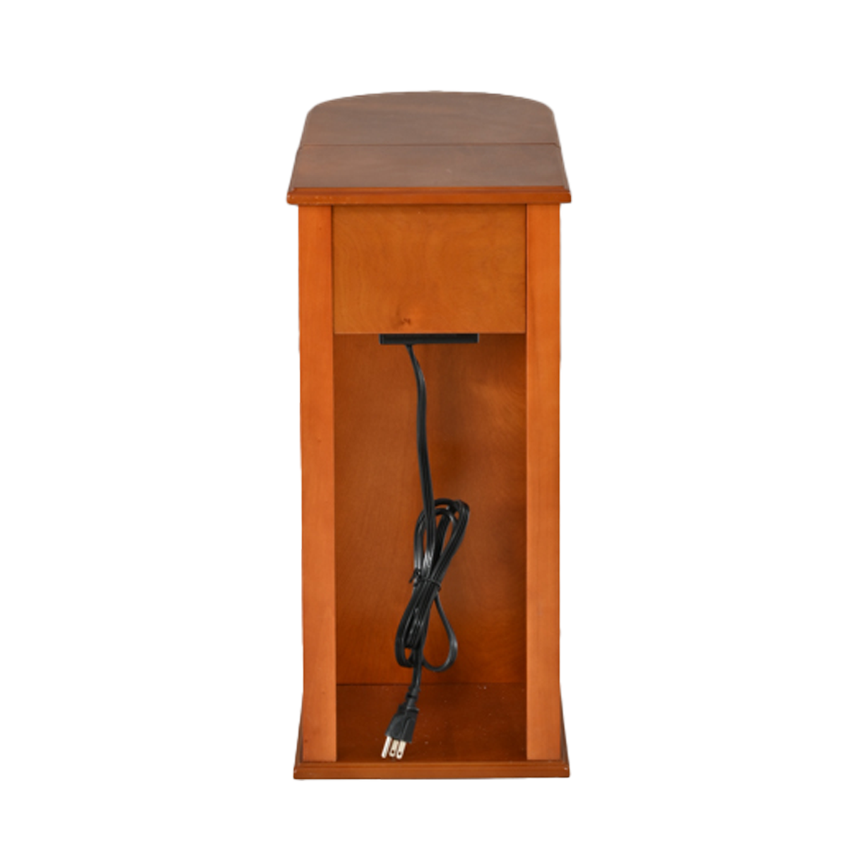Modern End Table with Hidden Cup Holder and Charging Station - Walnut