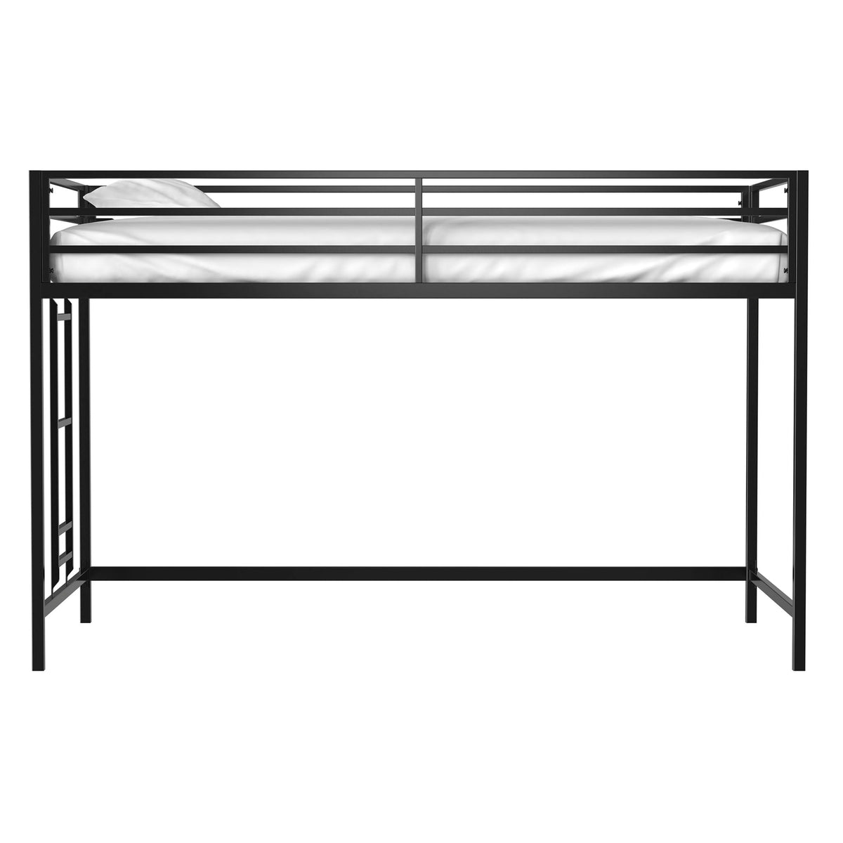Black Twin Loft Bed with Full-Length Guardrails and Reversible Ladder