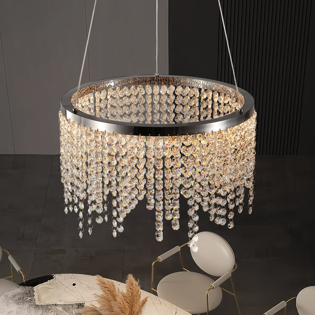 16-Inch Crystal LED Chandelier with Adjustable Height - Chrome/Transparent