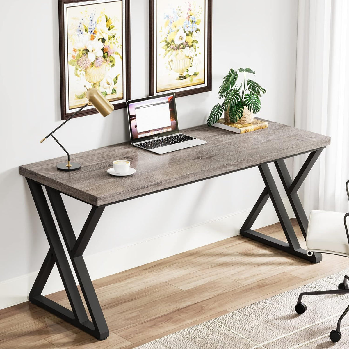 Writing Desk With Z-Shaped Legs - 55" Desktop, Steel Frame