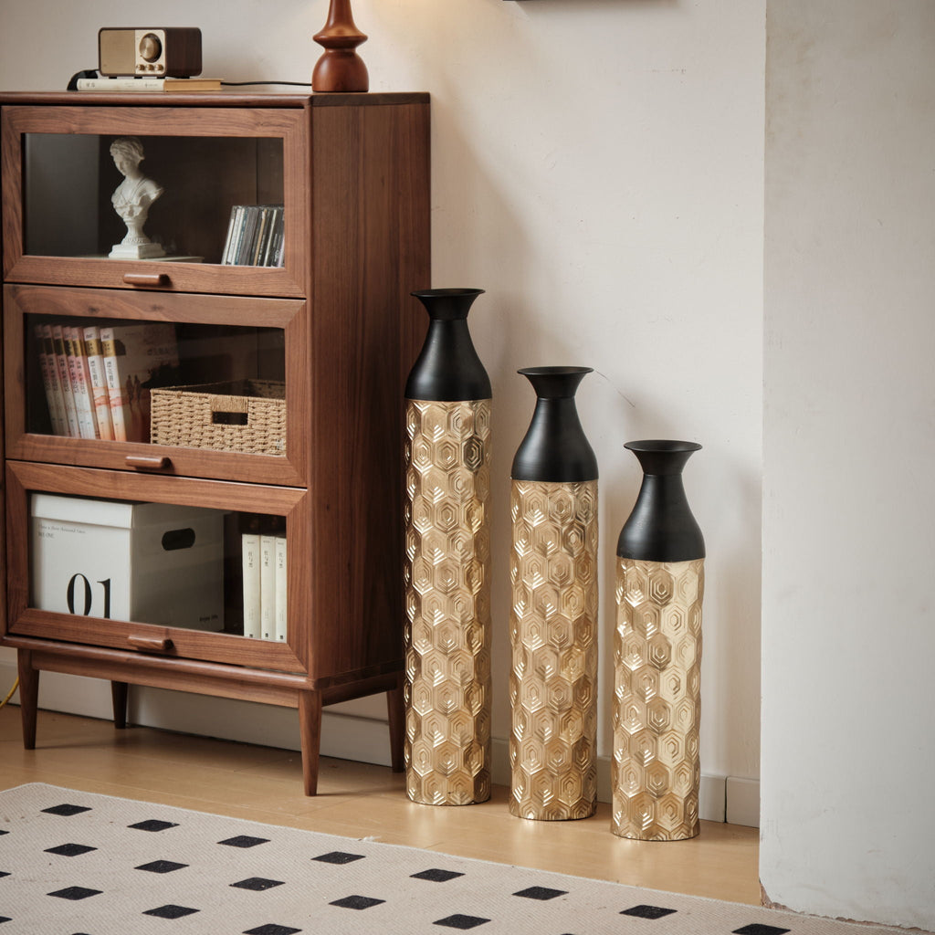 Black & Gold Floor Metal Vases with Durable Metal Construction - Set of 3