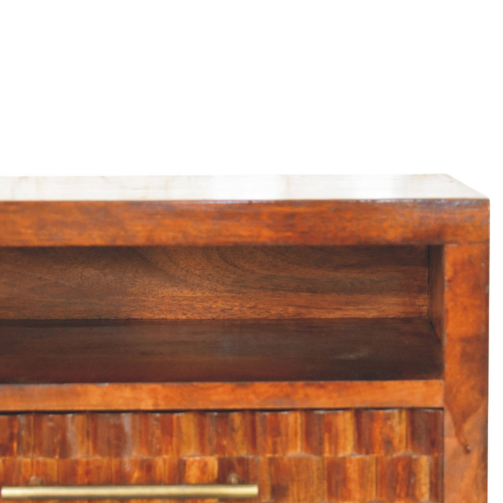 Solid Wood Cadiz Textured Bedside Table with Carved Detailing - Chestnut