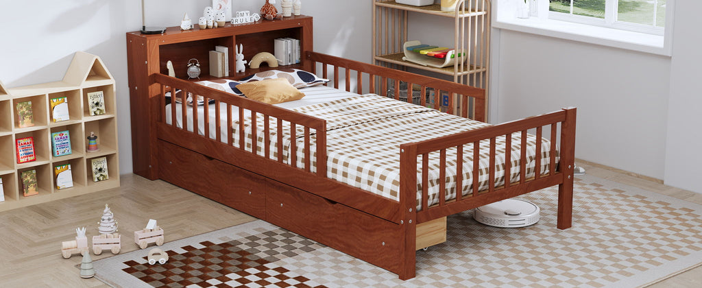 Twin Storage Bed with Headboard Rack & Under-Bed Drawers - Multiple Colors