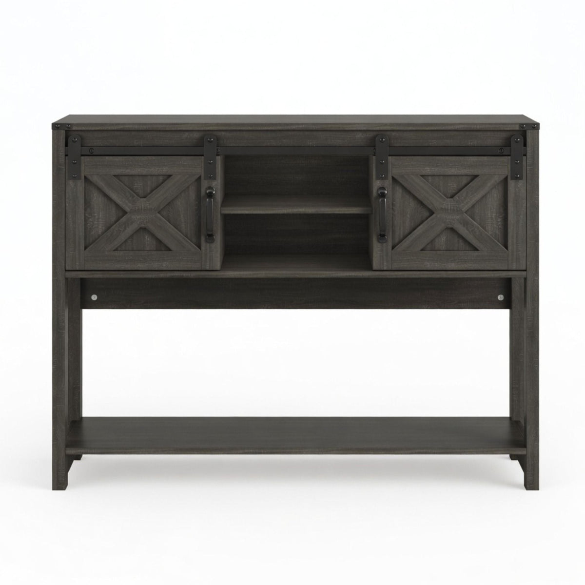 Farmhouse Entryway Table with Sliding Barn Door - Gray, Dark Gray, White, Black