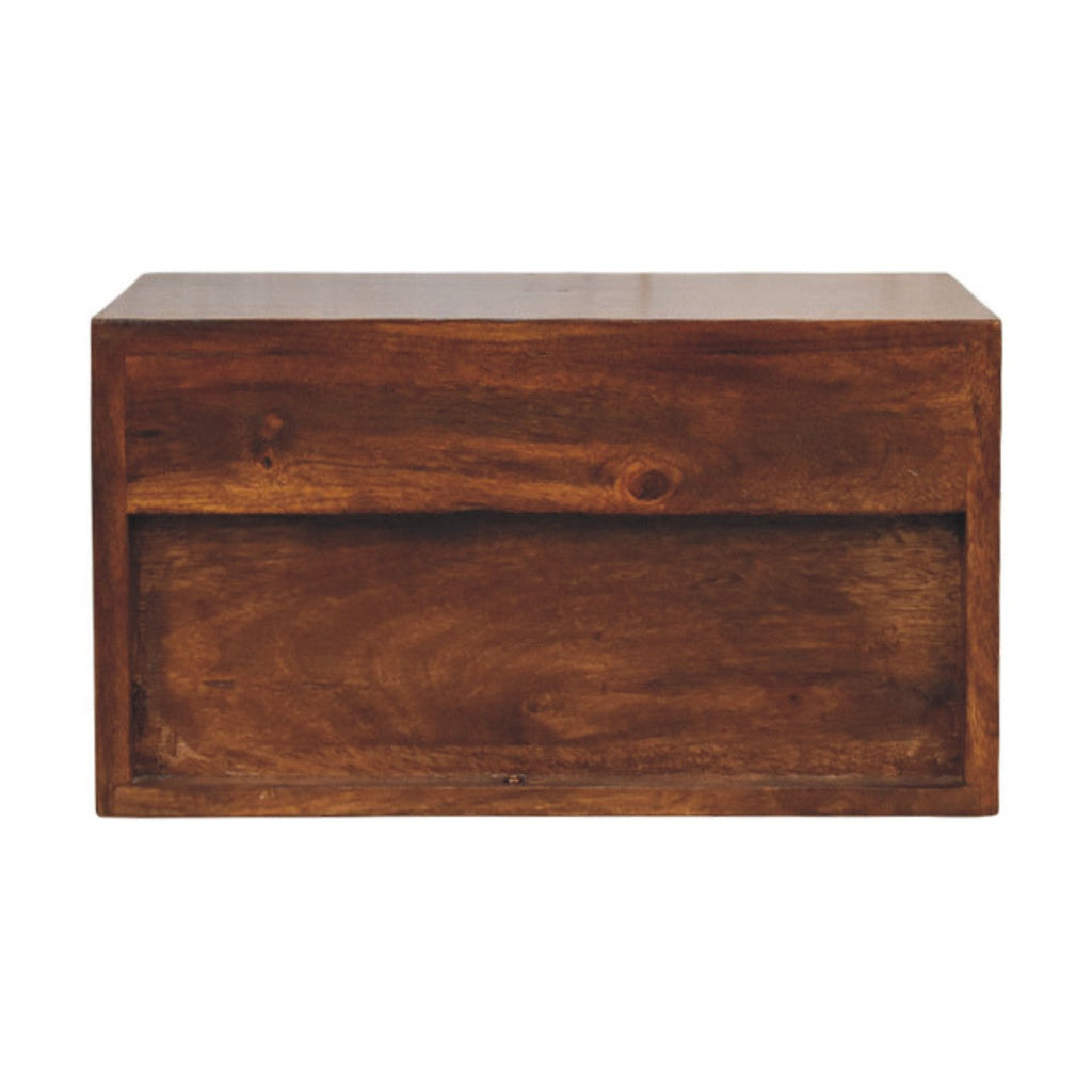 Solid Wood Cadiz Textured Bedside Table with Carved Detailing - Chestnut