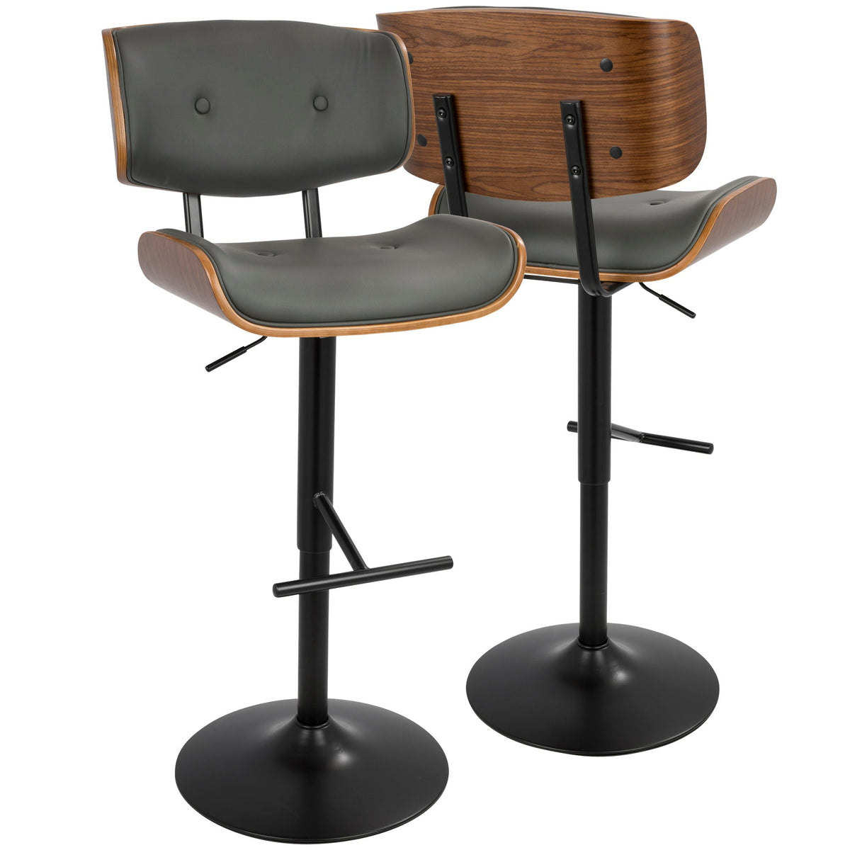 Mid-Century Modern Adjustable Barstool with Swivel - Black, White, Dark Gray