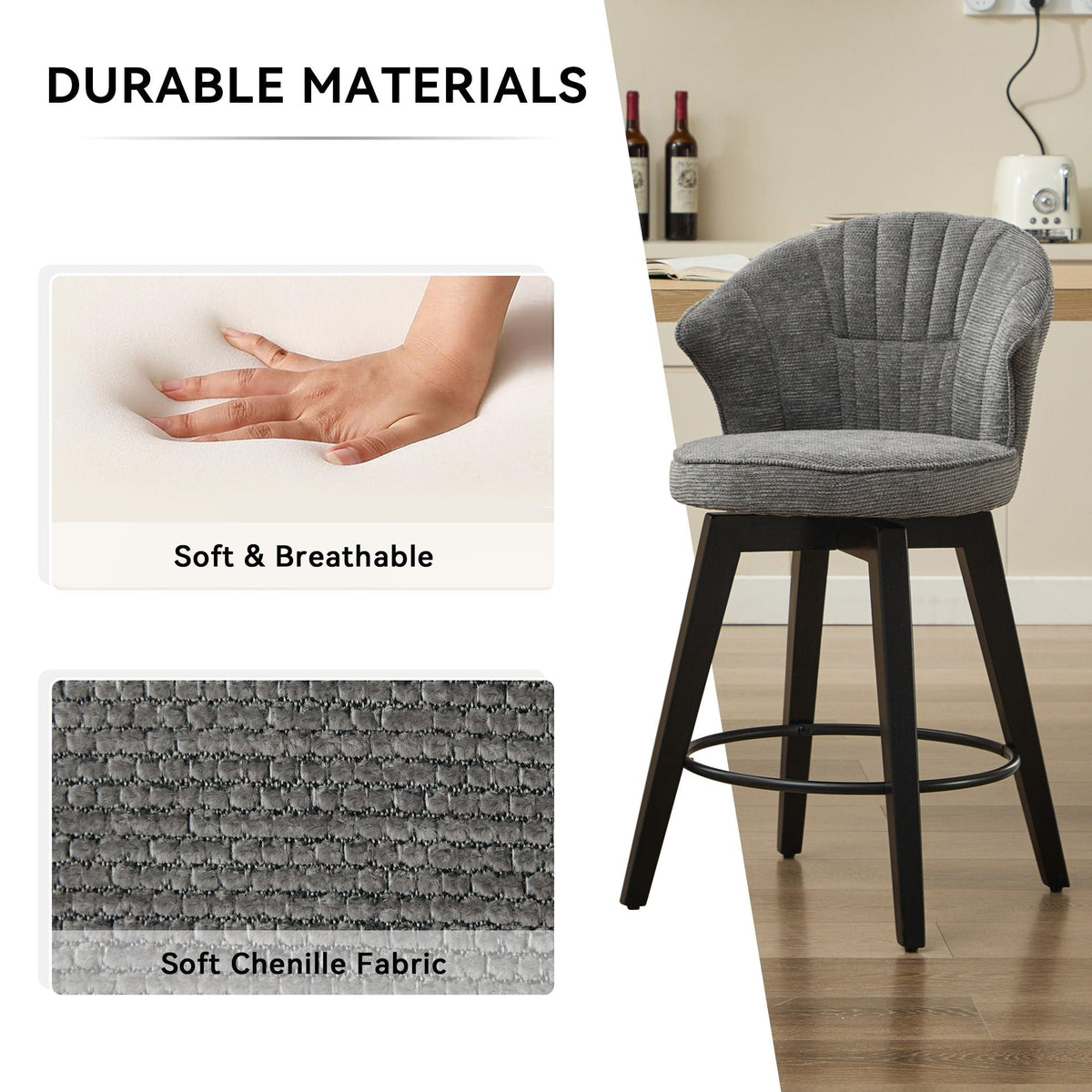 Wing Back Swivel Bar Stools with Adjustable Leveling Feet - Dark Gray or White