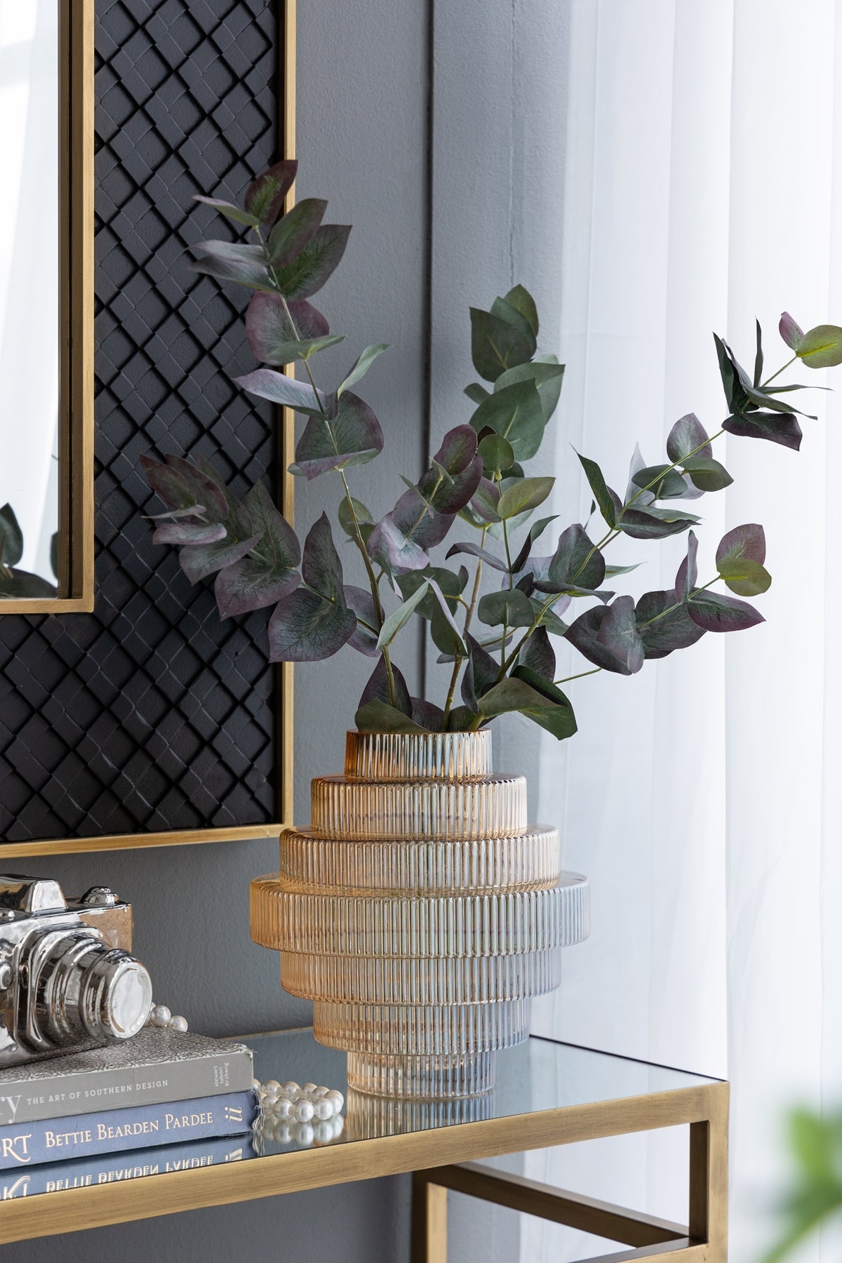 Tiered Geometric Glass Vase with Amber Luster Finish - Multicolor