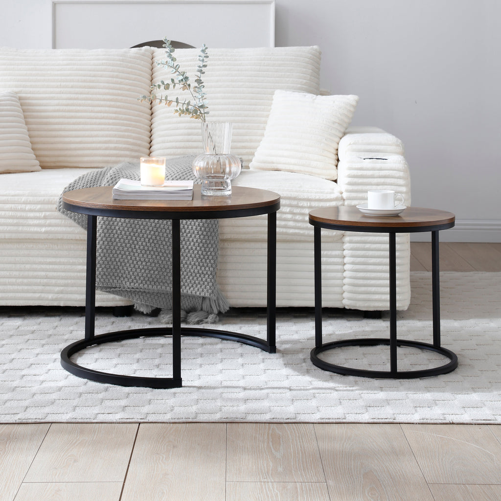 Nesting Round End Tables with Metal Frame - Set of 2