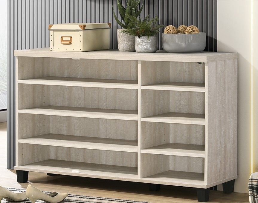 Oak Finish 3-Door Shoe Cabinet with Adjustable Shelves - Dusty Gray
