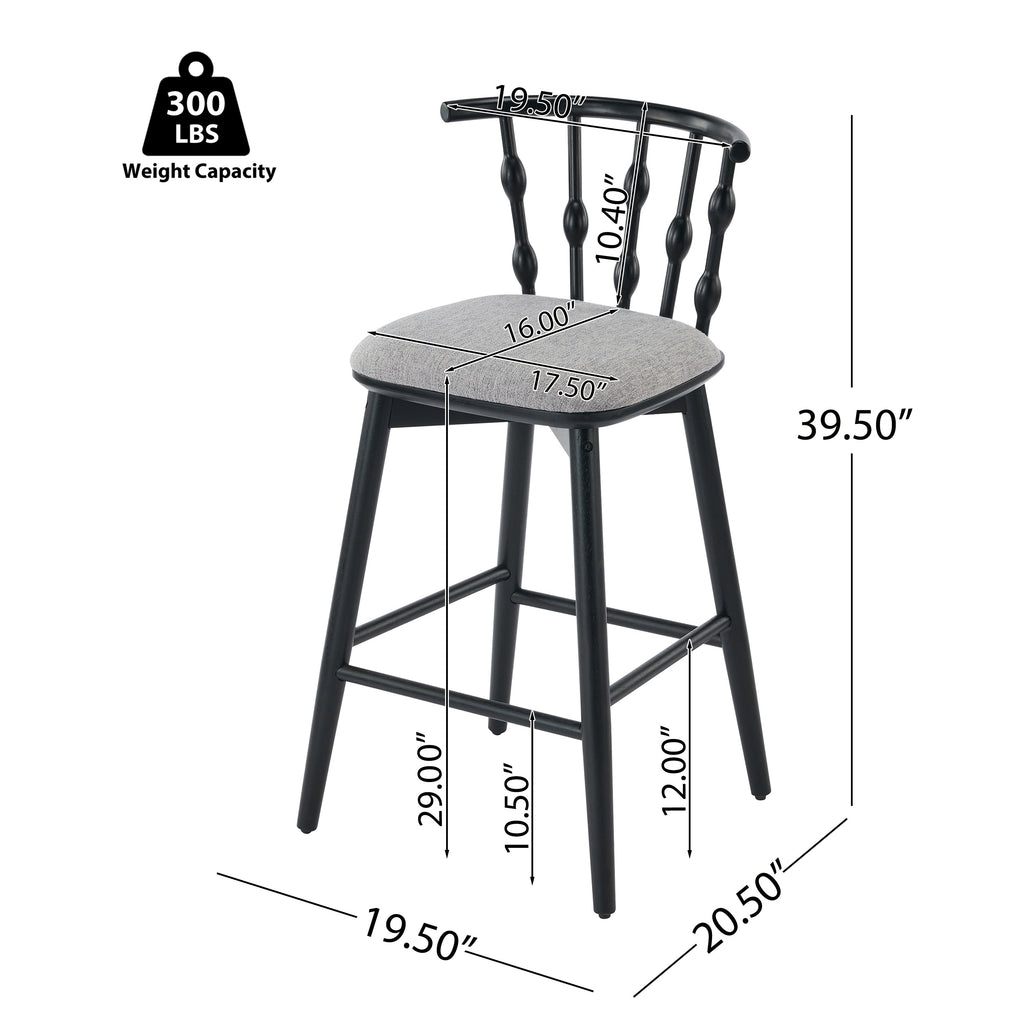 Doria Indoor Wooden Barstool with Hourglass Backrest - Grey