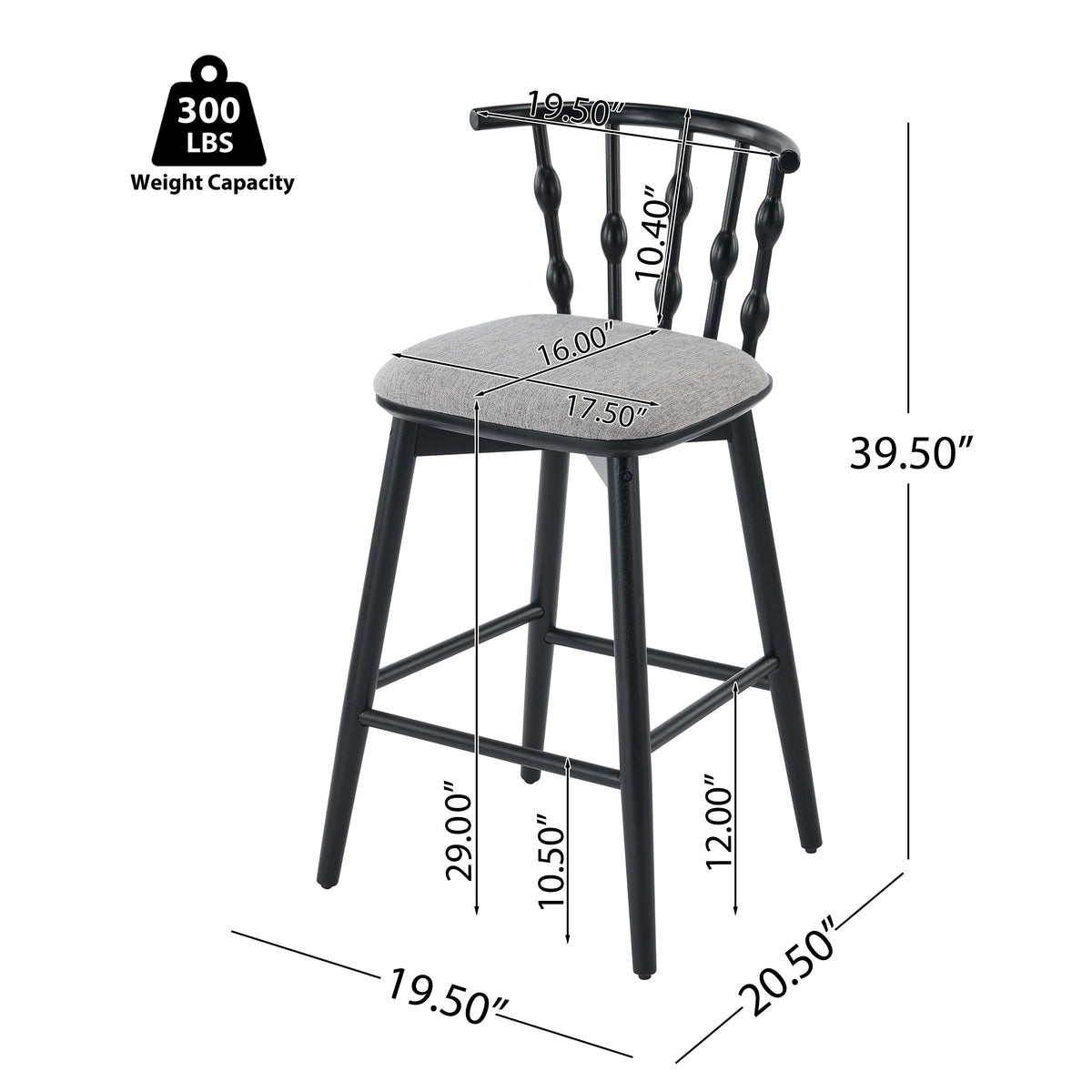 Doria Indoor Wooden Barstool with Hourglass Backrest - Grey
