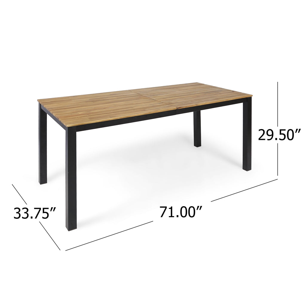 Outdoor Acacia Wood Dining Set with 71" Table & 2 Benches - Black/Teak