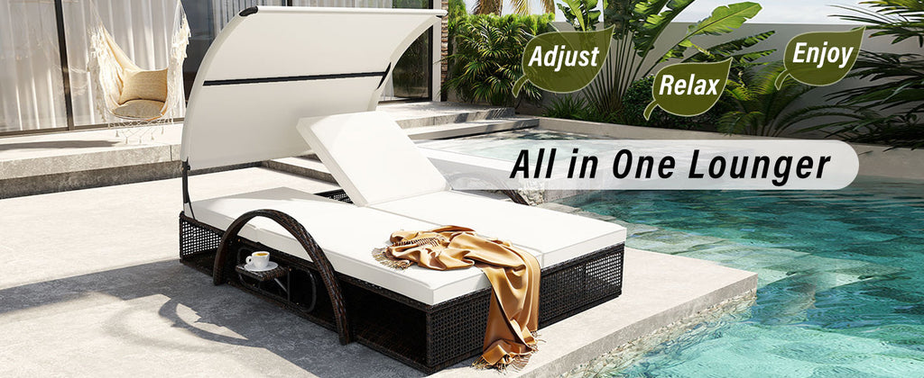 Outdoor Steel Frame Sun Lounger with Adjustable Backrest - Available in Beige, Blue, or Gray