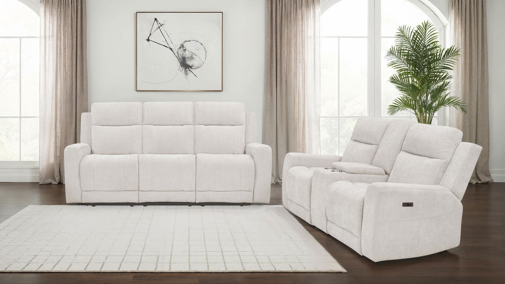 Kennett 2-piece Chenille Power Reclining Sofa Set Ivory