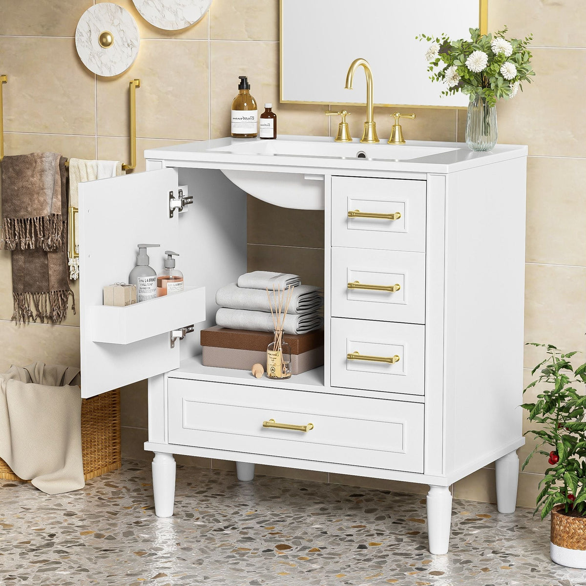 Traditional Bathroom Vanity Set with Soft Close Doors - Multiple Colors