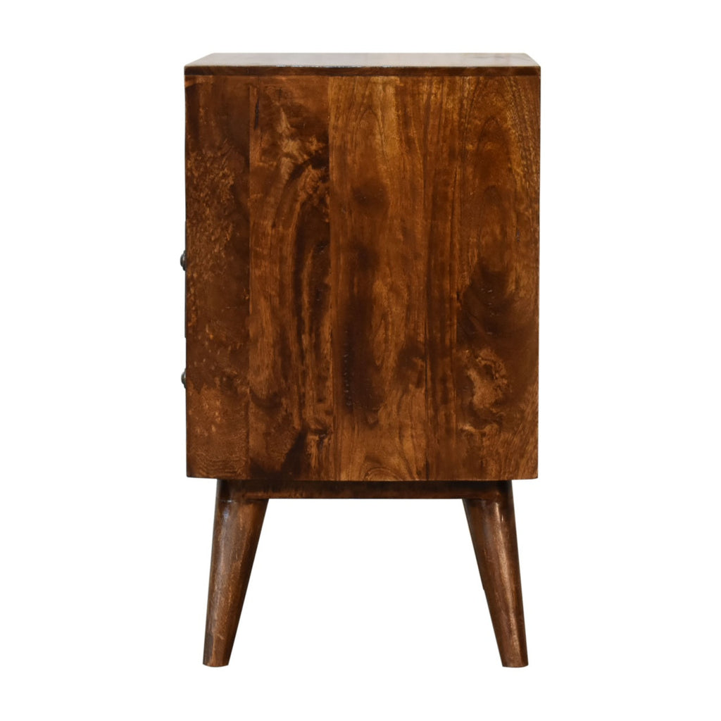 Classic Chestnut Nightstand with 2 Drawers and Nordic Legs