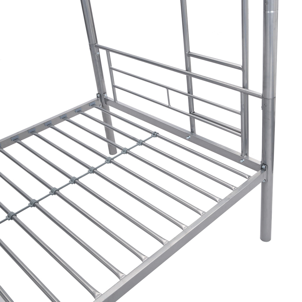 Twin Over Twin Bunk Bed with Trundle - Sturdy Metal Frame - Pearl Silver, White, or Pink
