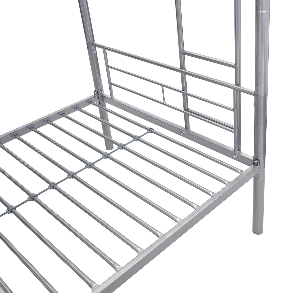 Twin Over Twin Bunk Bed with Trundle - Sturdy Metal Frame - Pearl Silver, White, or Pink