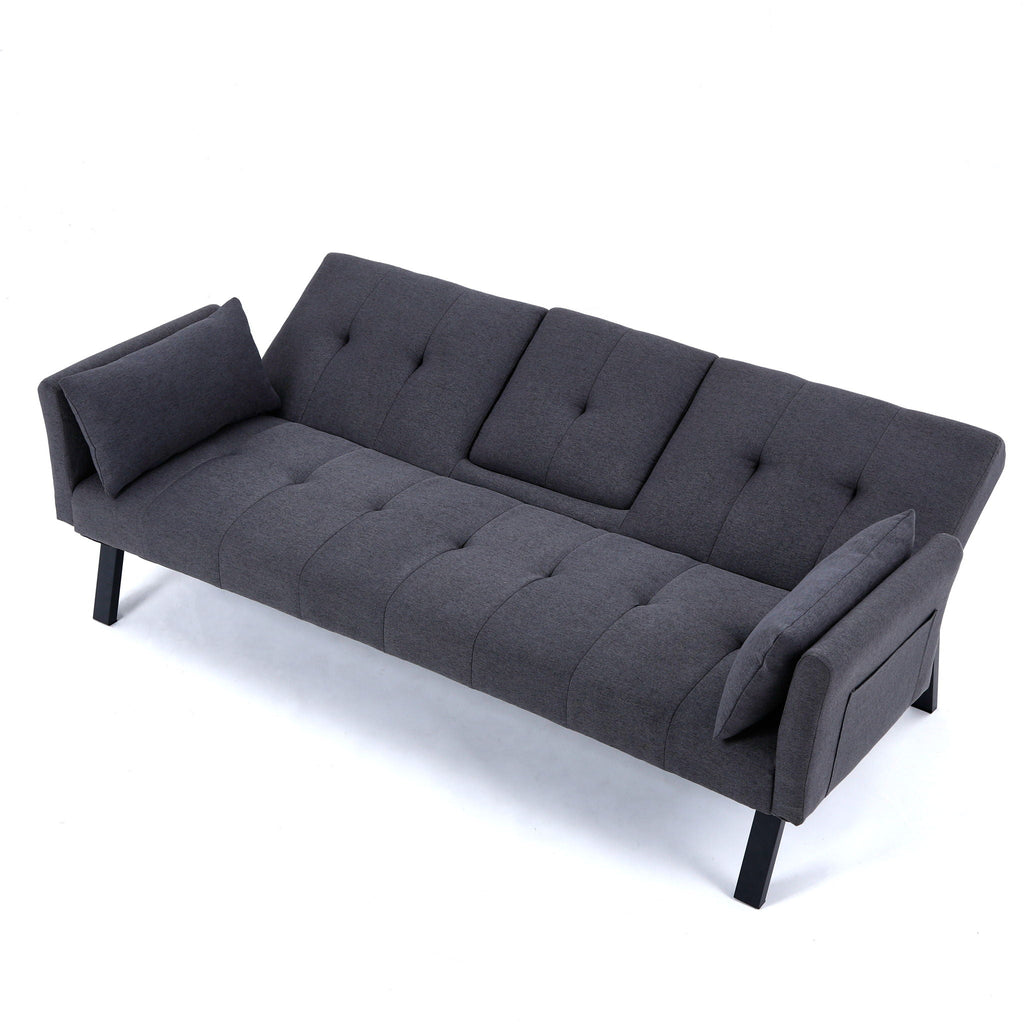 Foldable Sofa Bed with Cup Holder and Solid Wood Frame - Multiple Colors