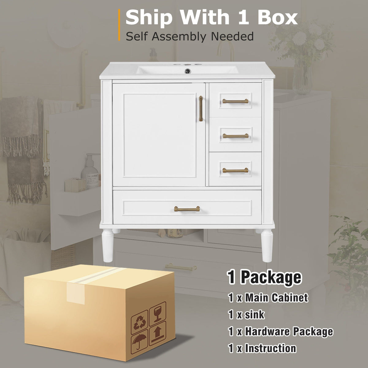 Traditional Bathroom Vanity Set with Soft Close Doors - Multiple Colors