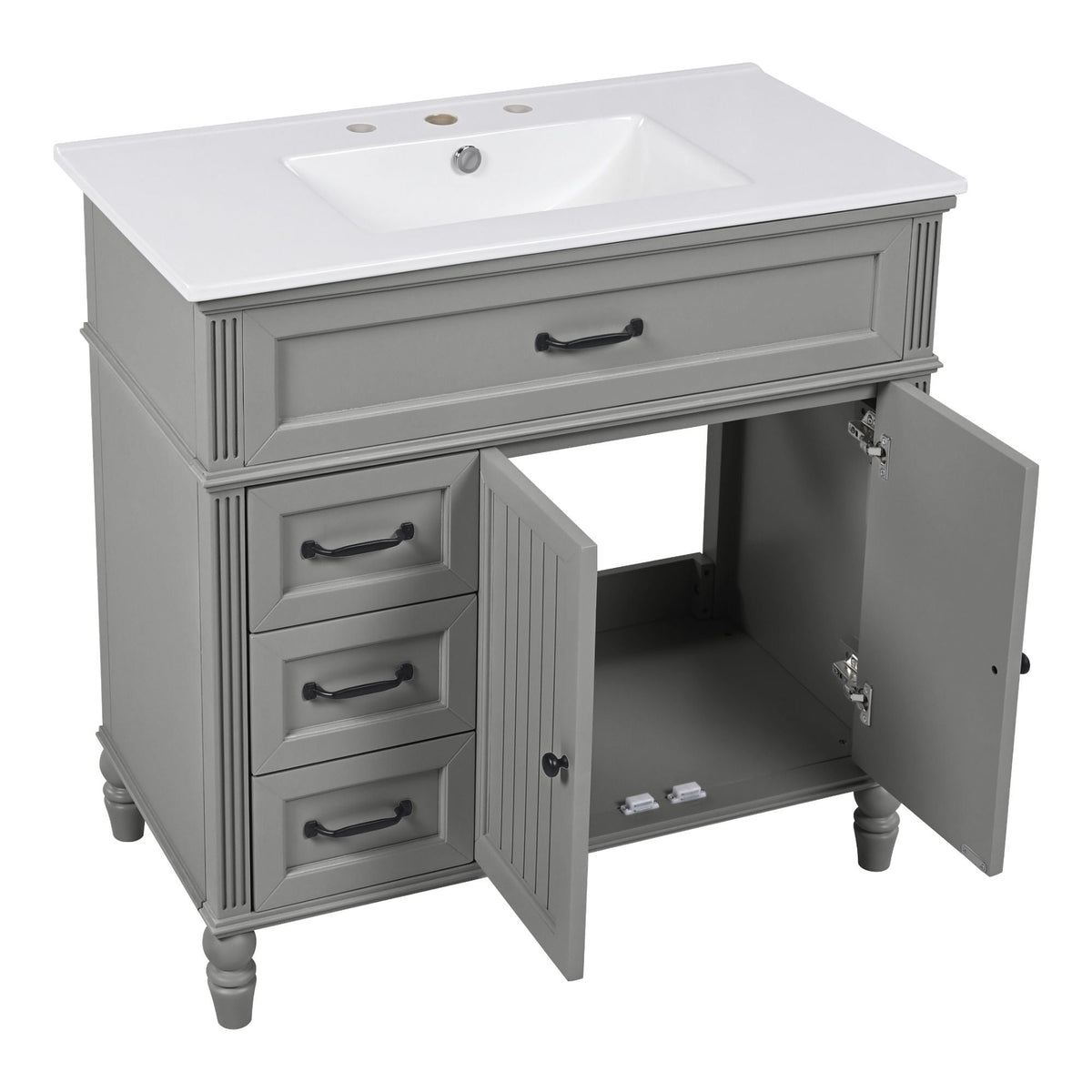 Bathroom Vanity With Sink and Drawers - Freestanding Solid Wood Cabinet