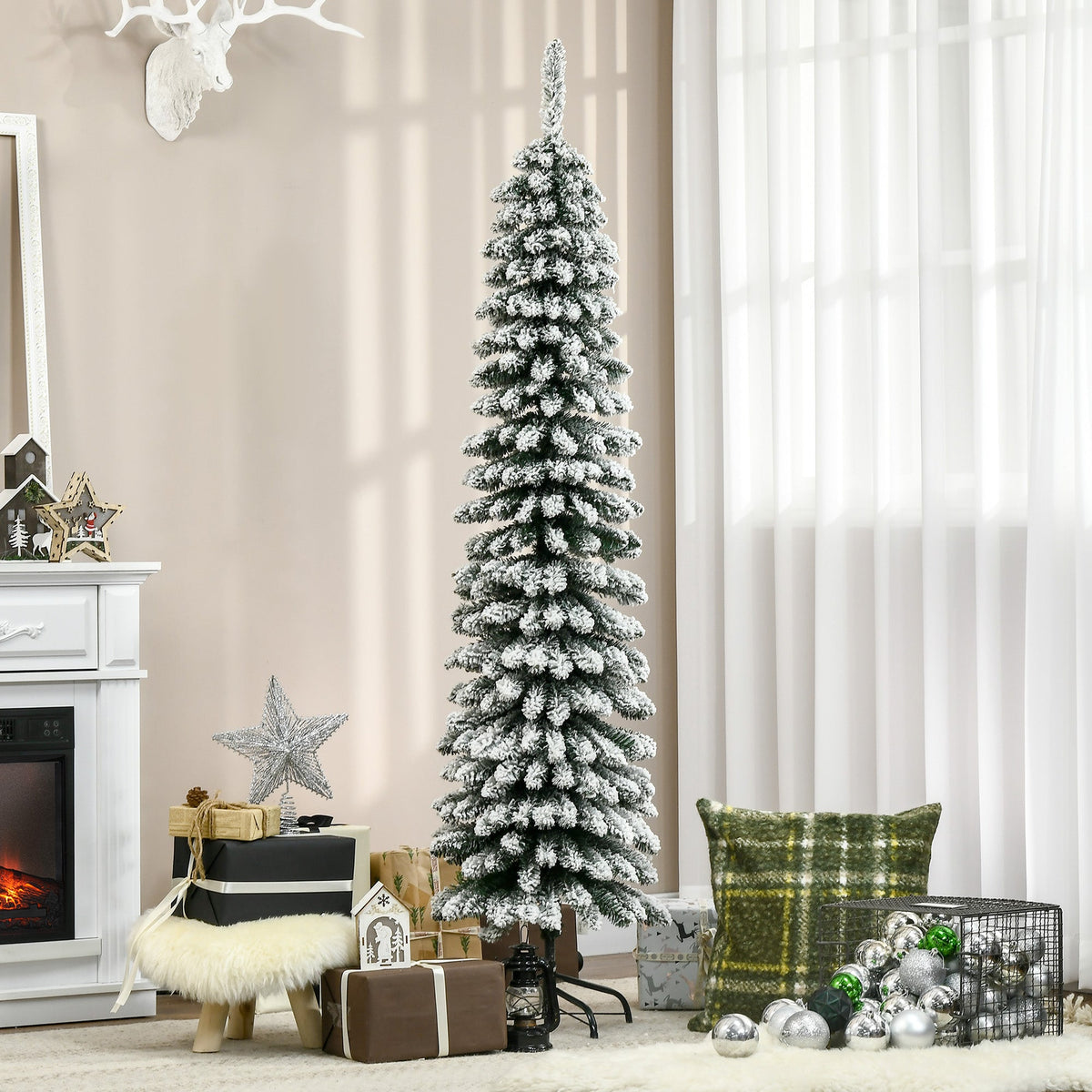 6' Snow Flocked Artificial Christmas Tree with Realistic Branches - White